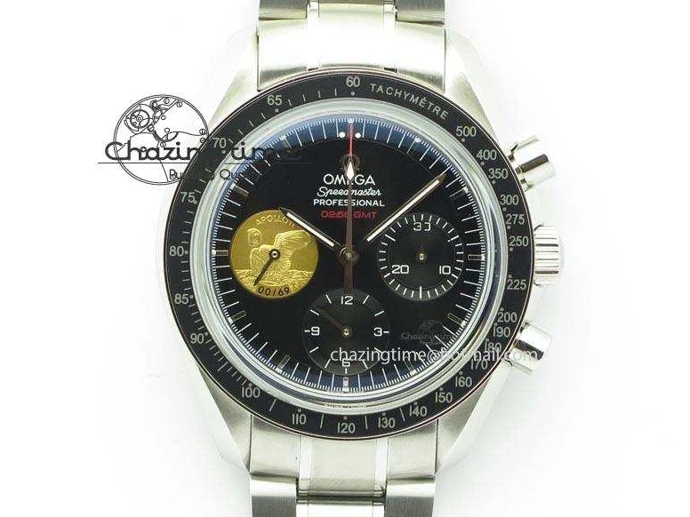 0315 Effortless Speedmaster Apollo 11 On SS Bracelet Manual Winding Chrono Movement 8225